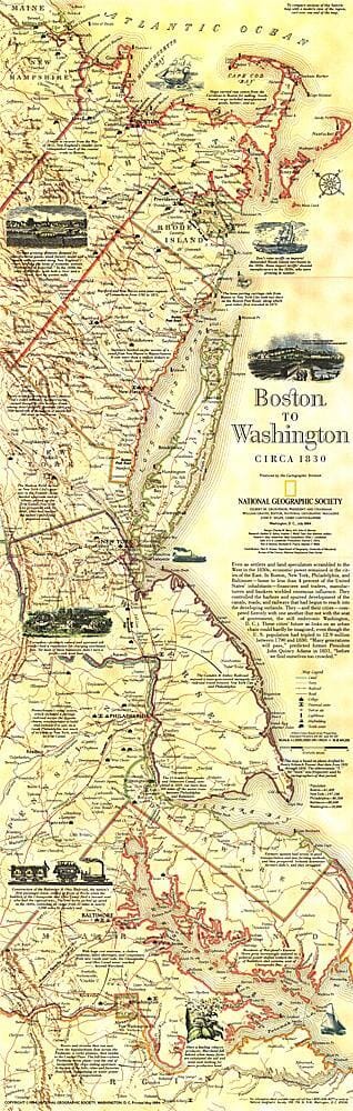 1830 Boston To Washington Circa 1830 Map Wall Map 