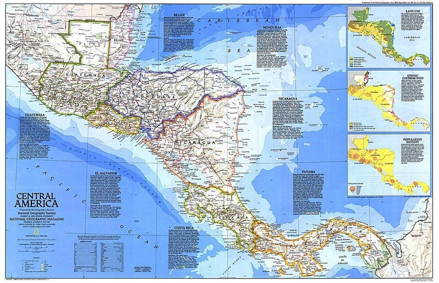 1986 Central America Map Wall Map 