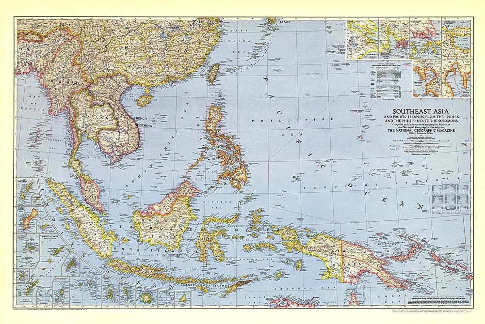 1944 Southeast Asia and the Pacific Islands Map Wall Map 