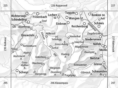 Carte de randonnée à ski n° 236S - Lachen, Rigi, Ybrig, Glärnisch (Suisse) | Swisstopo - ski au 1/50 000 carte pliée Swisstopo 