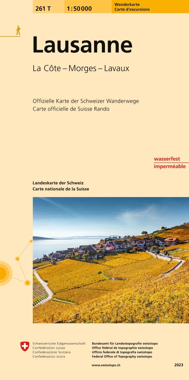 Carte de randonnée imperméable n° 261T - Lausanne (Suisse) | Swisstopo - Excursions au 1/50 000 carte pliée Swisstopo 