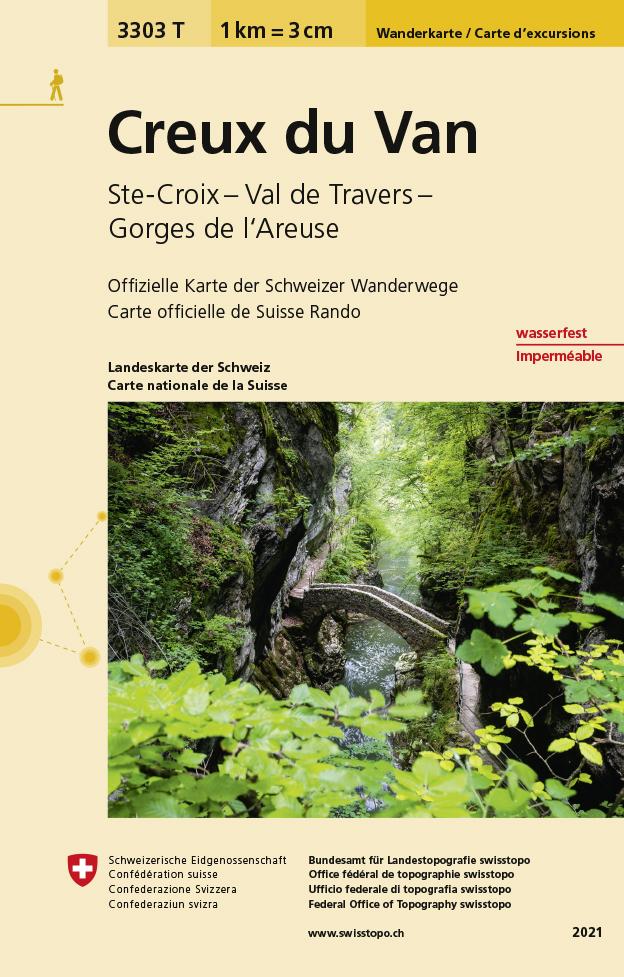 Carte de randonnée imperméable n° 3303T - Creux du Van (Suisse) | Swisstopo - 1/33 333 carte pliée Swisstopo 