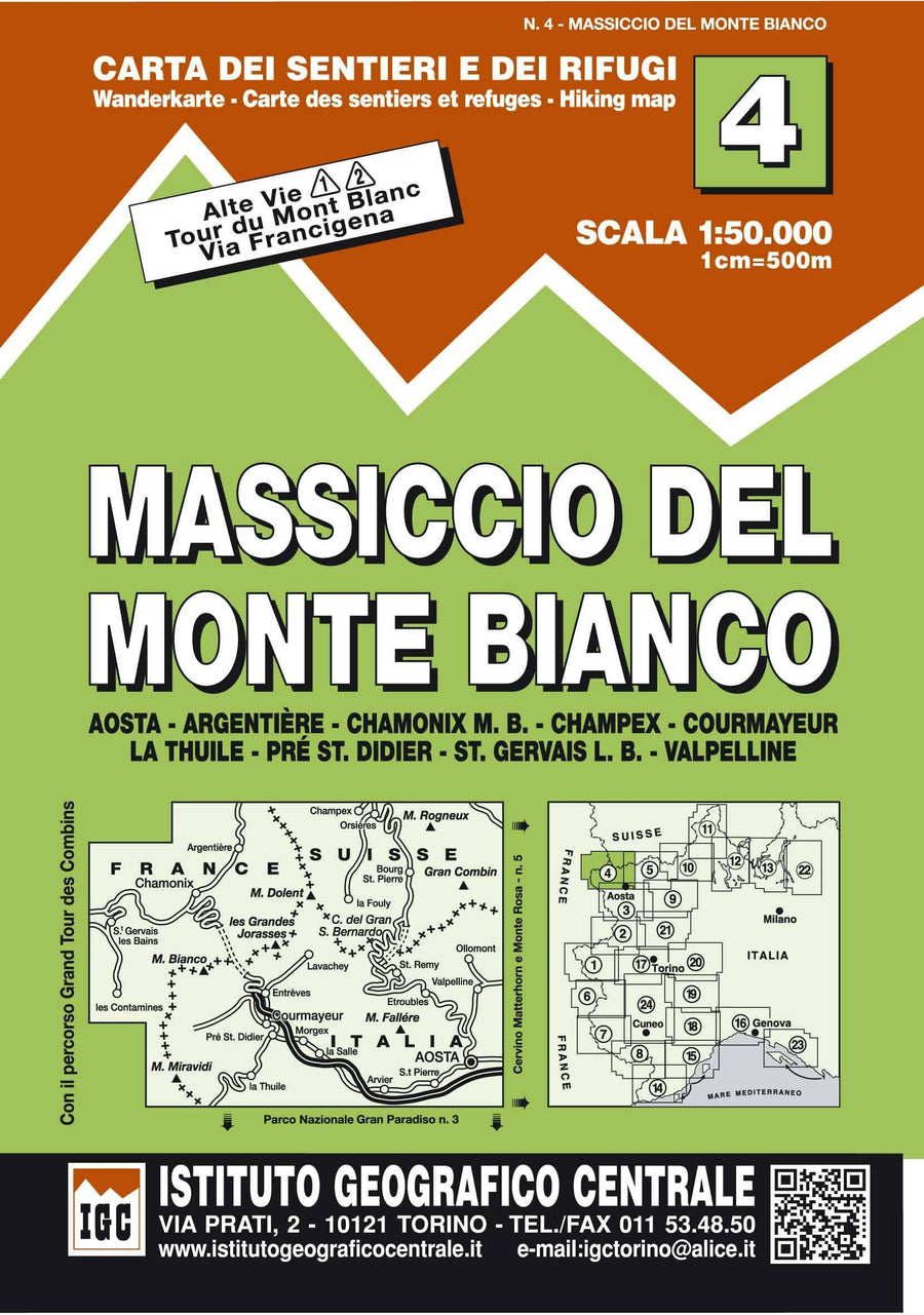 Massiccio del Monte Bianco Hiking Map | Istituto Geografico Centrale Hiking Map 