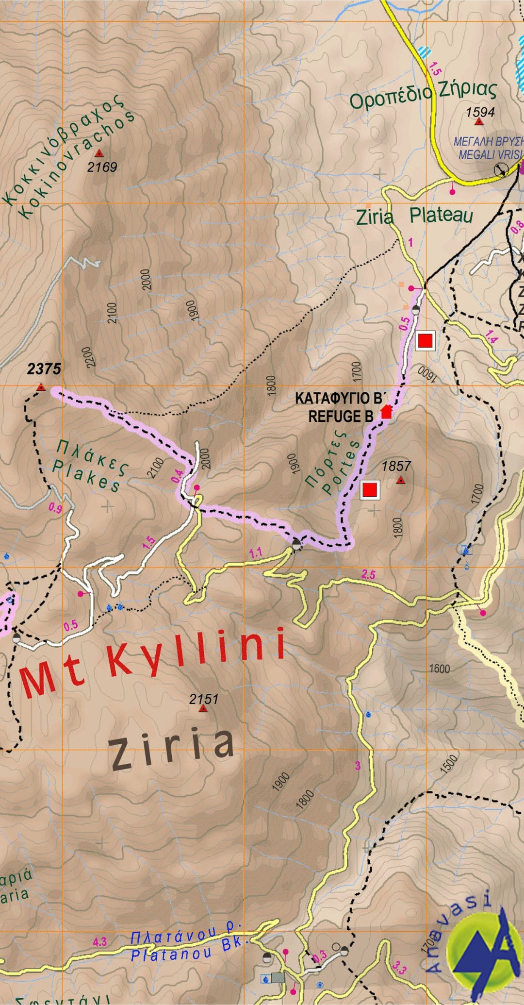 Carte de randonnée - Mont Kyllini / Ziria (Grèce) | Anavasi carte pliée Anavasi 