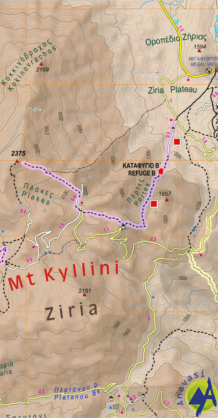 Carte de randonnée - Mont Kyllini / Ziria (Grèce) | Anavasi carte pliée Anavasi 