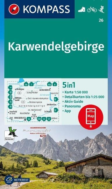 Carte de randonnée n° 026 - Karwendelgebirge + Aktive Guide (Tyrol, Autriche) | Kompass carte pliée Kompass 