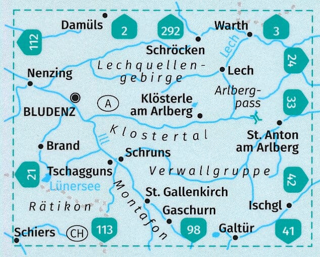 Carte de randonnée n° 032 - Bludenz, Schruns-Klostertal + Aktiv Guide (Autriche) | Kompass carte pliée Kompass 