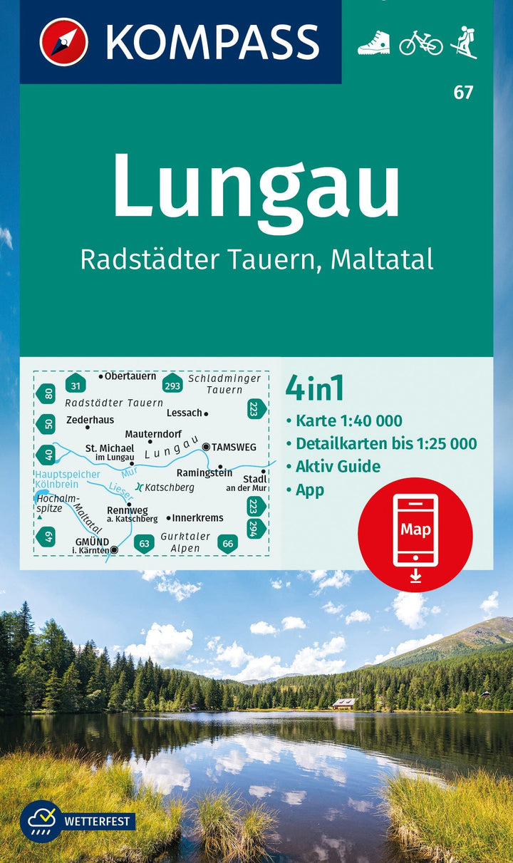 Carte de randonnée n° 067 - Lungau, Radstädter Tauern +Guide (Tyrol, Autriche) | Kompass carte pliée Kompass 