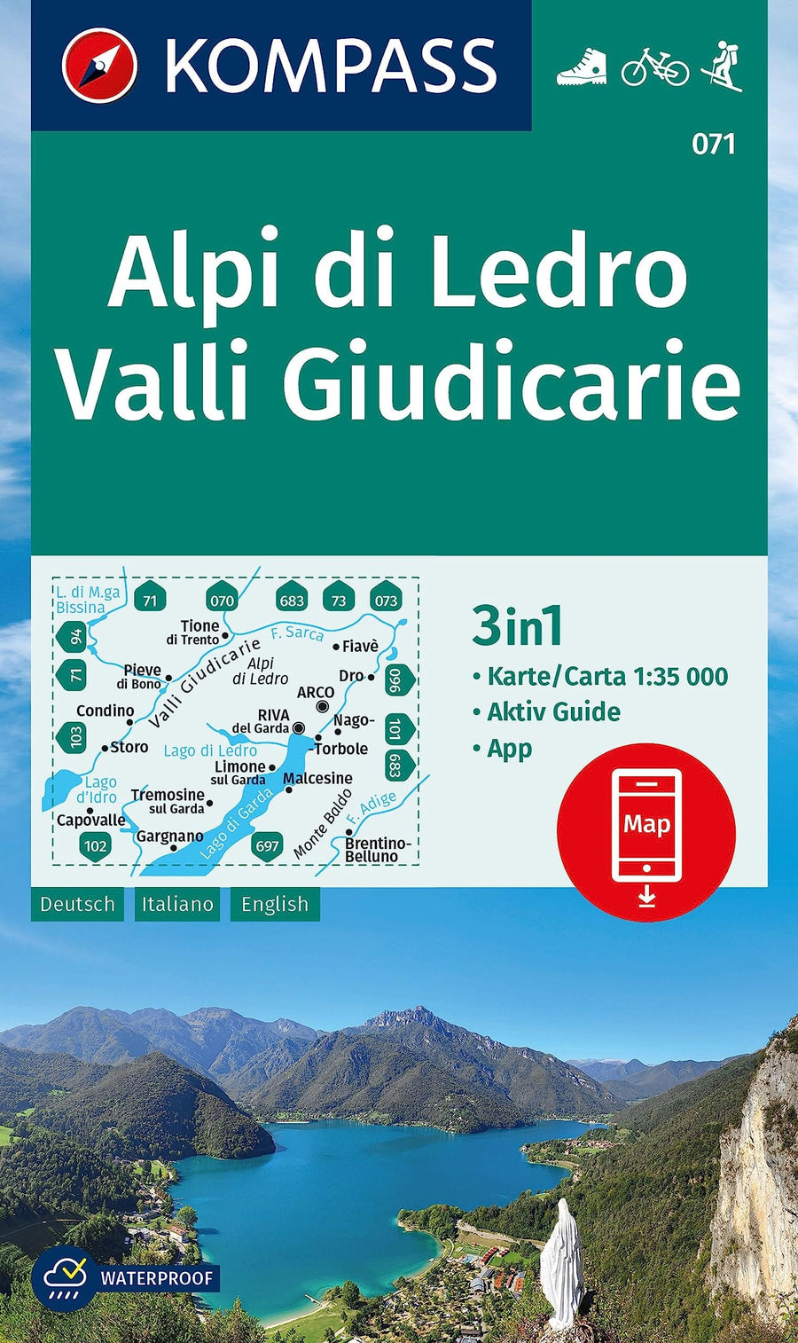 Carte de randonnée n° 071 - Alpi di Ledro, Valli Giudicarie + Aktiv Guide (Italie) | Kompass carte pliée Kompass 