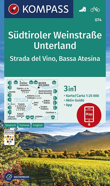 Carte de randonnée n° 074 - Südtiroler Weinstraße - Unterland (Italie) | Kompass carte pliée Kompass 