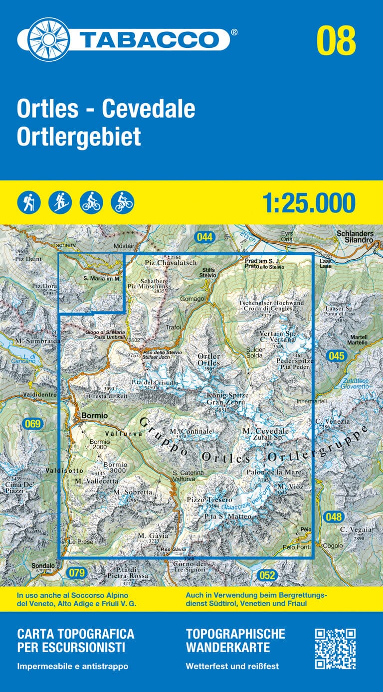 Carte de randonnée n° 08 - Ortles et Cevedale (Alpes, Italie) | Tabacco carte pliée Tabacco 