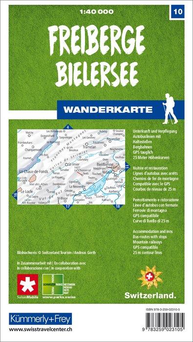 Carte de randonnée n° 10 - Franches-Montagnes, Lac de Bienne (Suisse) | Kümmerly & Frey-1/40 000 carte pliée Kümmerly & Frey 