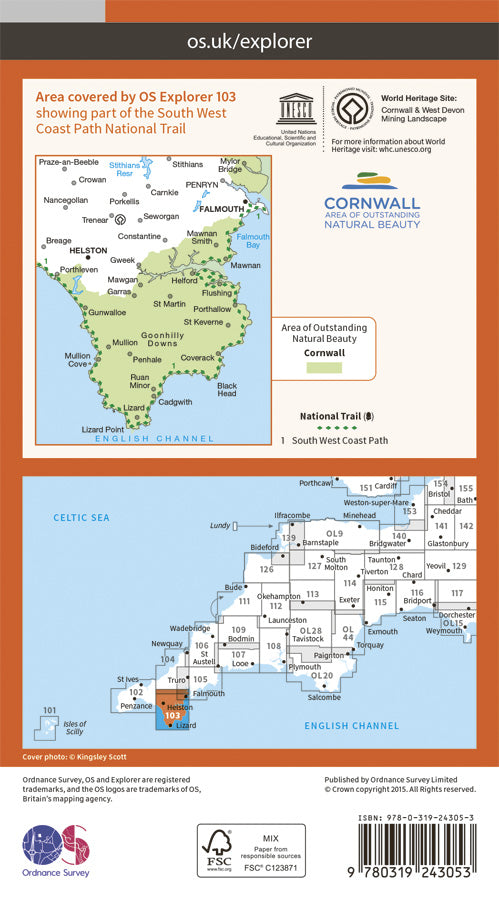 Carte de randonnée n° 103 - Lizard (the) (Grande Bretagne) | Ordnance Survey - Explorer carte pliée Ordnance Survey Papier 