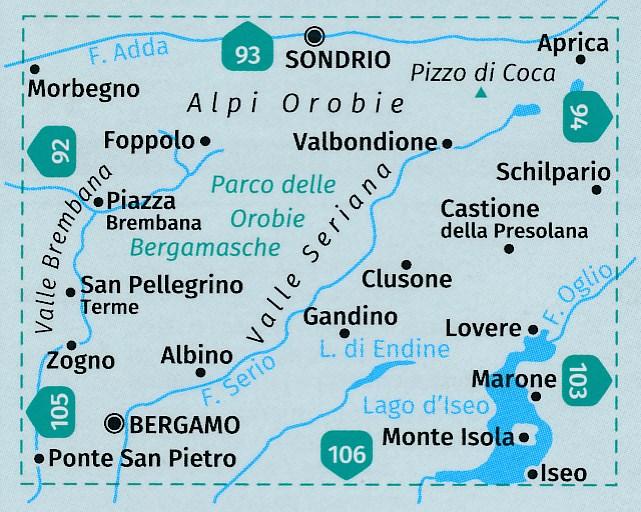 Carte de randonnée n° 104 - Alpi Orobie Bergamasche, Valle Seriana (Italie) | Kompass carte pliée Kompass 