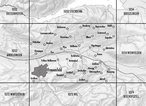 Carte de randonnée n° 1053 - Frauenfeld (Suisse) | Swisstopo - 1/25 000 carte pliée Swisstopo 