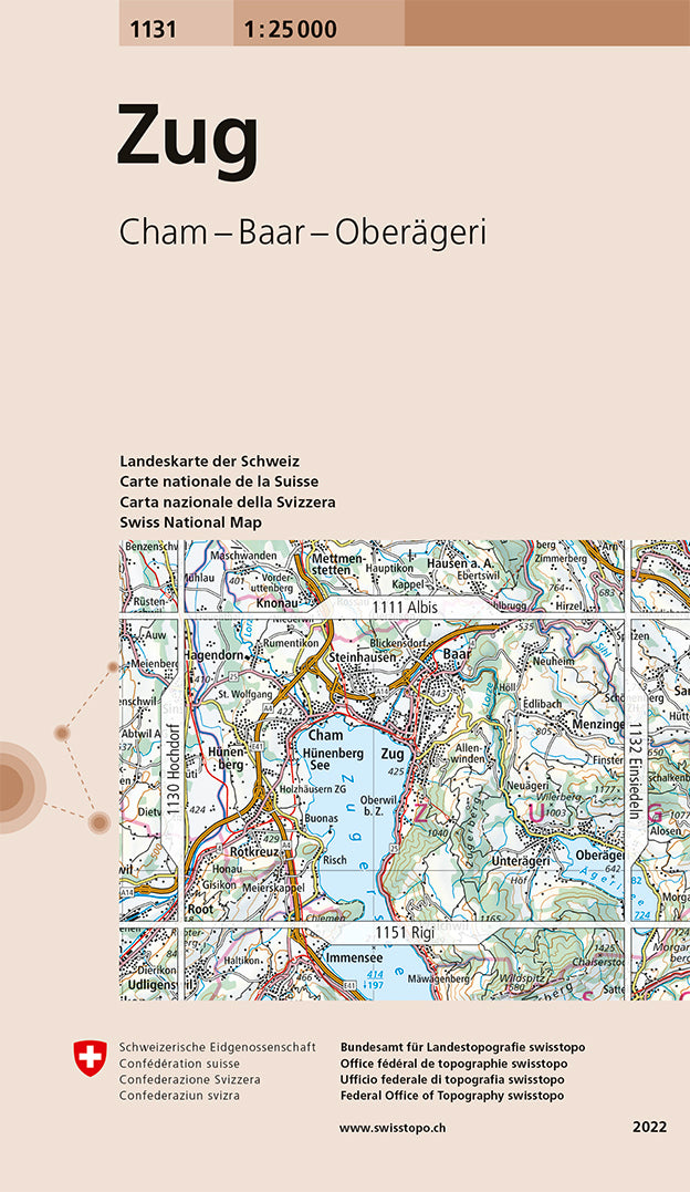 Carte de randonnée n° 1131 - Zug (Suisse) | Swisstopo - 1/25 000 carte pliée Swisstopo 