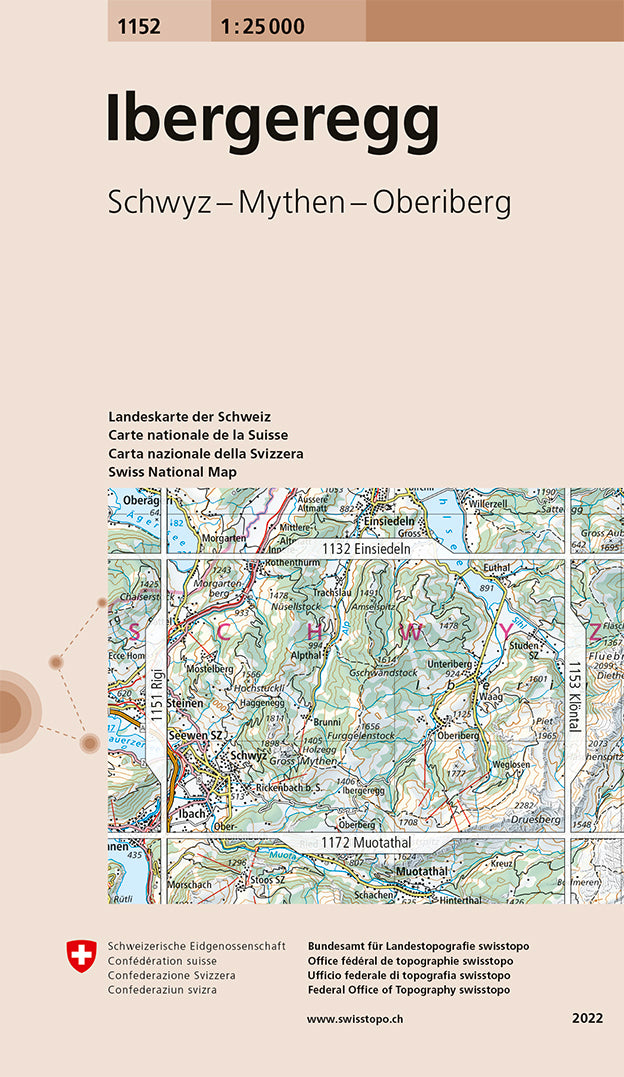 Carte de randonnée n° 1152 - Iberheregg (Suisse) | Swisstopo - 1/25 000 carte pliée Swisstopo 