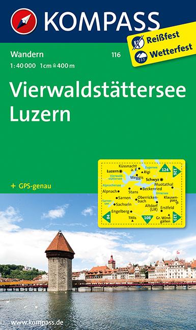 Carte de randonnée n° 116 - Vierwaldstätter See, Luzern (Suisse) | Kompass carte pliée Kompass 