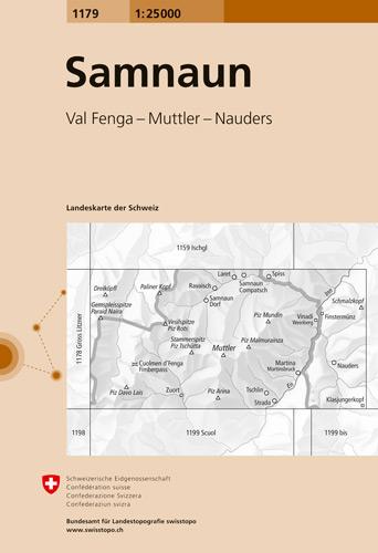 Carte de randonnée n° 1179 - Samnaun (Suisse) | Swisstopo - 1/25 000 carte pliée Swisstopo 