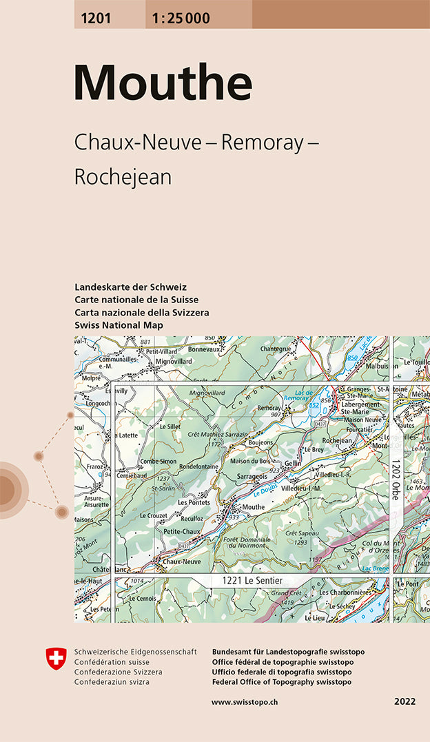 Carte de randonnée n° 1201 - Mouthe (Suisse) | Swisstopo - 1/25 000 carte pliée Swisstopo 