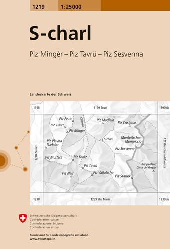 Carte de randonnée n° 1219 - S-charl (Suisse) | Swisstopo - 1/25 000 carte pliée Swisstopo 