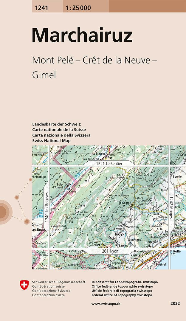 Carte de randonnée n° 1241 - Marchairuz (Suisse) | Swisstopo - 1/25 000 carte pliée Swisstopo 