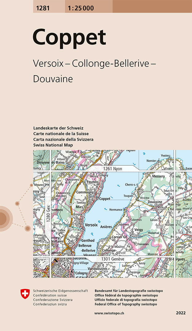 Carte de randonnée n° 1281 - Coppet (Suisse) | Swisstopo - 1/25 000 carte pliée Swisstopo 
