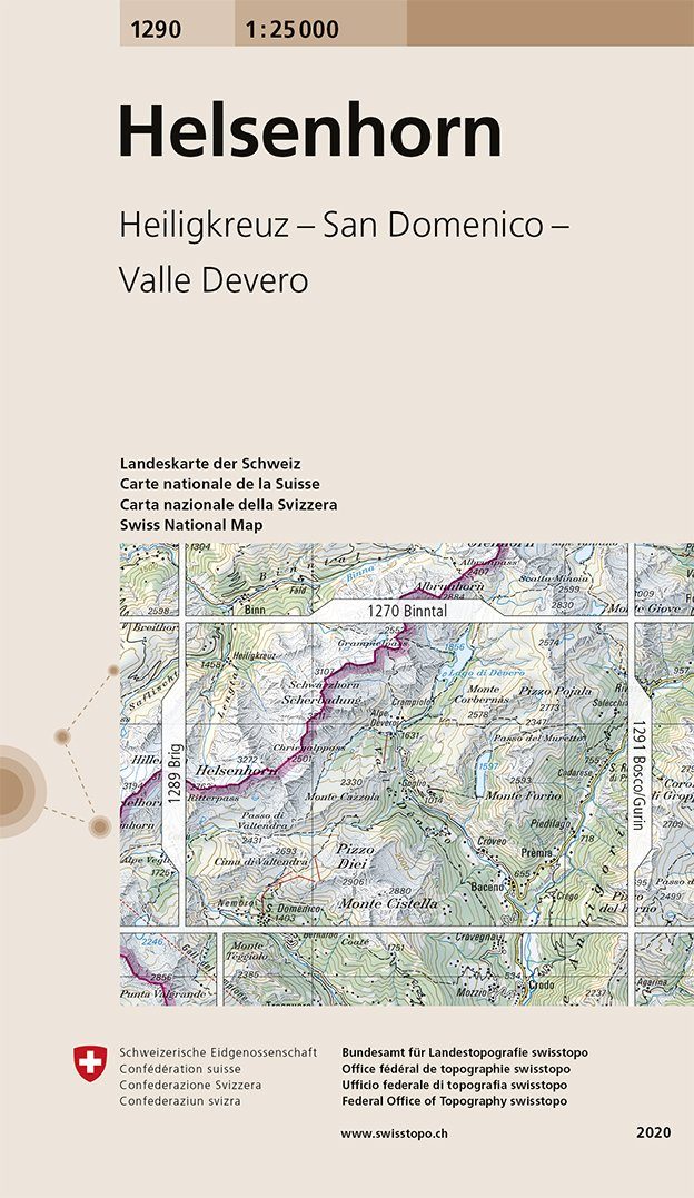 Carte de randonnée n° 1290 - Helsenhorn (Suisse) | Swisstopo - 1/25 000 carte pliée Swisstopo 