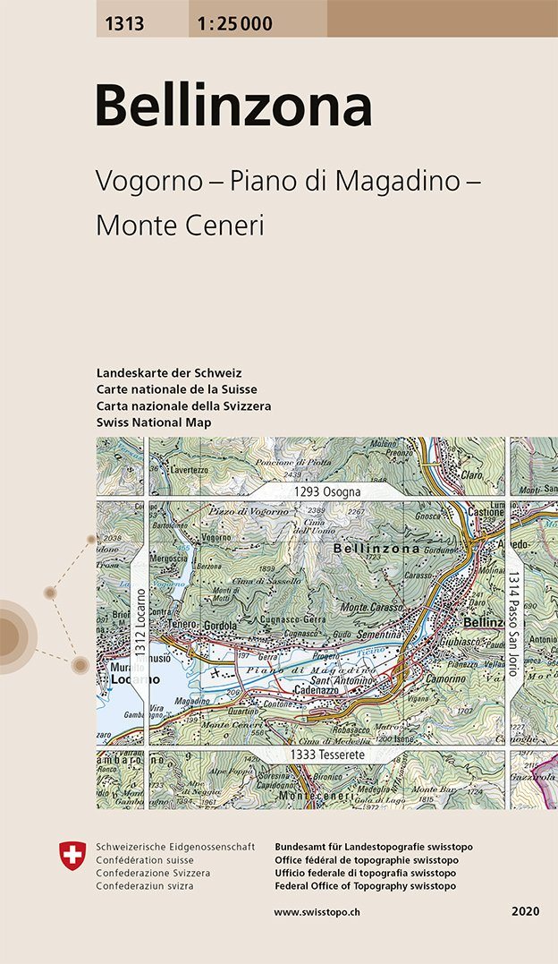 Carte de randonnée n° 1313 - Bellinzona (Suisse) | Swisstopo - 1/25 000 carte pliée Swisstopo 
