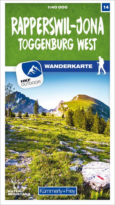 Carte de randonnée n° 14 - Rapperswil-Jona, Toggenburg West (Suisse) | Kümmerly & Frey-1/40 000 carte pliée Kümmerly & Frey 