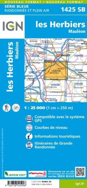 Carte de randonnée n° 1425 - Les Herbiers, Mauléon | IGN - Série Bleue carte pliée IGN 