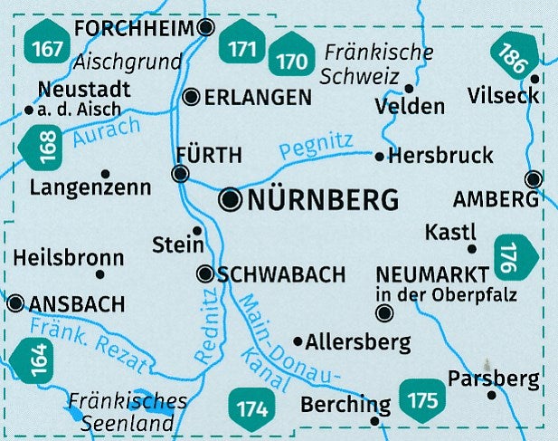 Carte de randonnée n° 163 - Nürnberg & environs (Allemagne) | Kompass carte pliée Kompass 