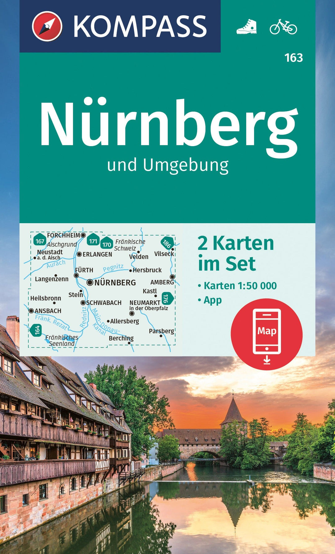 Carte de randonnée n° 163 - Nürnberg & environs (Allemagne) | Kompass carte pliée Kompass 