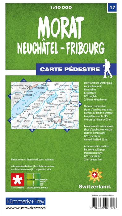 Carte de randonnée n° 17 - Murten, Neuchâtel, Freiburg (Suisse) | Kümmerly & Frey-1/40 000 carte pliée Kümmerly & Frey 
