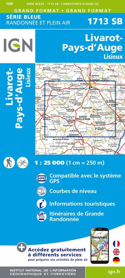 Carte de randonnée n° 1713 - Livarot, Pays d'Auge, Lisieux | IGN - Série Bleue carte pliée IGN 