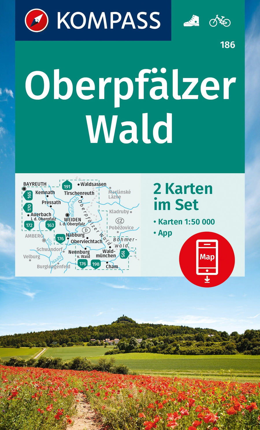 Carte de randonnée n° 186 - Oberpfälzer Wald (Allemagne) | Kompass carte pliée Kompass 