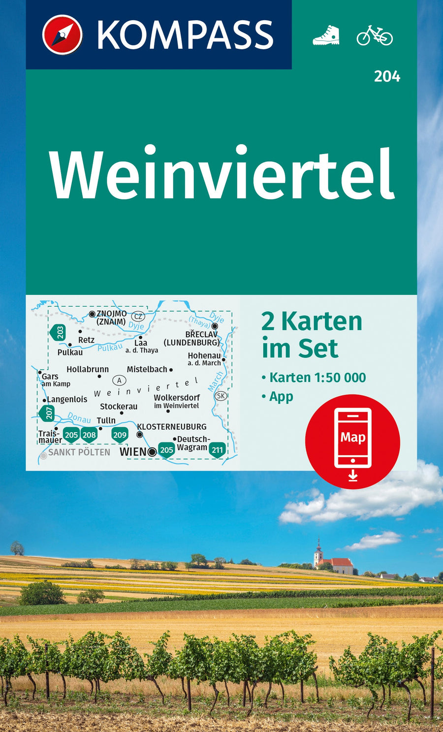 Carte de randonnée n° 204 - Weinviertel 2-Set + Naturführer (Autriche) | Kompass carte pliée Kompass 