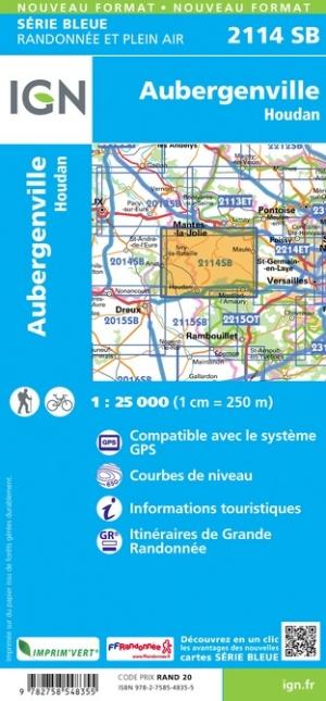 Carte de randonnée n° 2114 - Aubergenville, Houdan | IGN - Série Bleue carte pliée IGN 