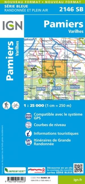 Carte de randonnée n° 2146 - Pamiers, Varilhes | IGN - Série Bleue carte pliée IGN 