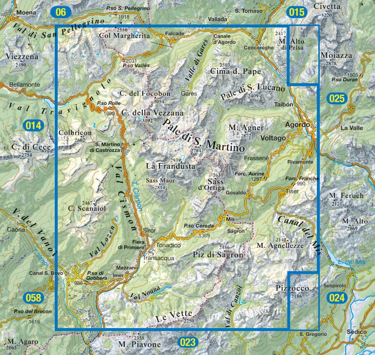 Carte de randonnée n° 22 - Pale San Martino (Dolomites, Italie) | Tabacco carte pliée Tabacco 