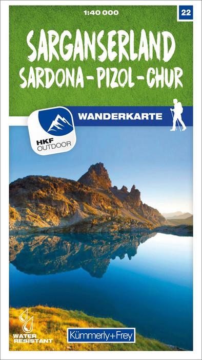 Carte de randonnée n° 22 - Sarganserland, Sardona, Pizol, Chur (Suisse) | Kümmerly & Frey-1/40 000 carte pliée Kümmerly & Frey 