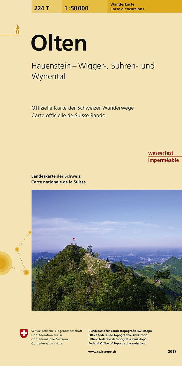 Carte de randonnée n° 224T - Olten (Suisse) | Swisstopo - Excursions au 1/50 000 carte pliée Swisstopo 