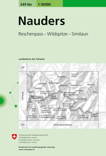 Carte de randonnée n° 249BIS - Nauders (Suisse) | Swisstopo - 1/50 000 carte pliée Swisstopo 
