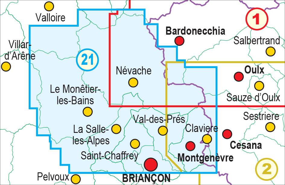 Carte de randonnée n° 25-21 - Briançon, Vallée de la Guisane, Vallée de la Clarée | Fraternali - 1/25 000 carte pliée Fraternali 