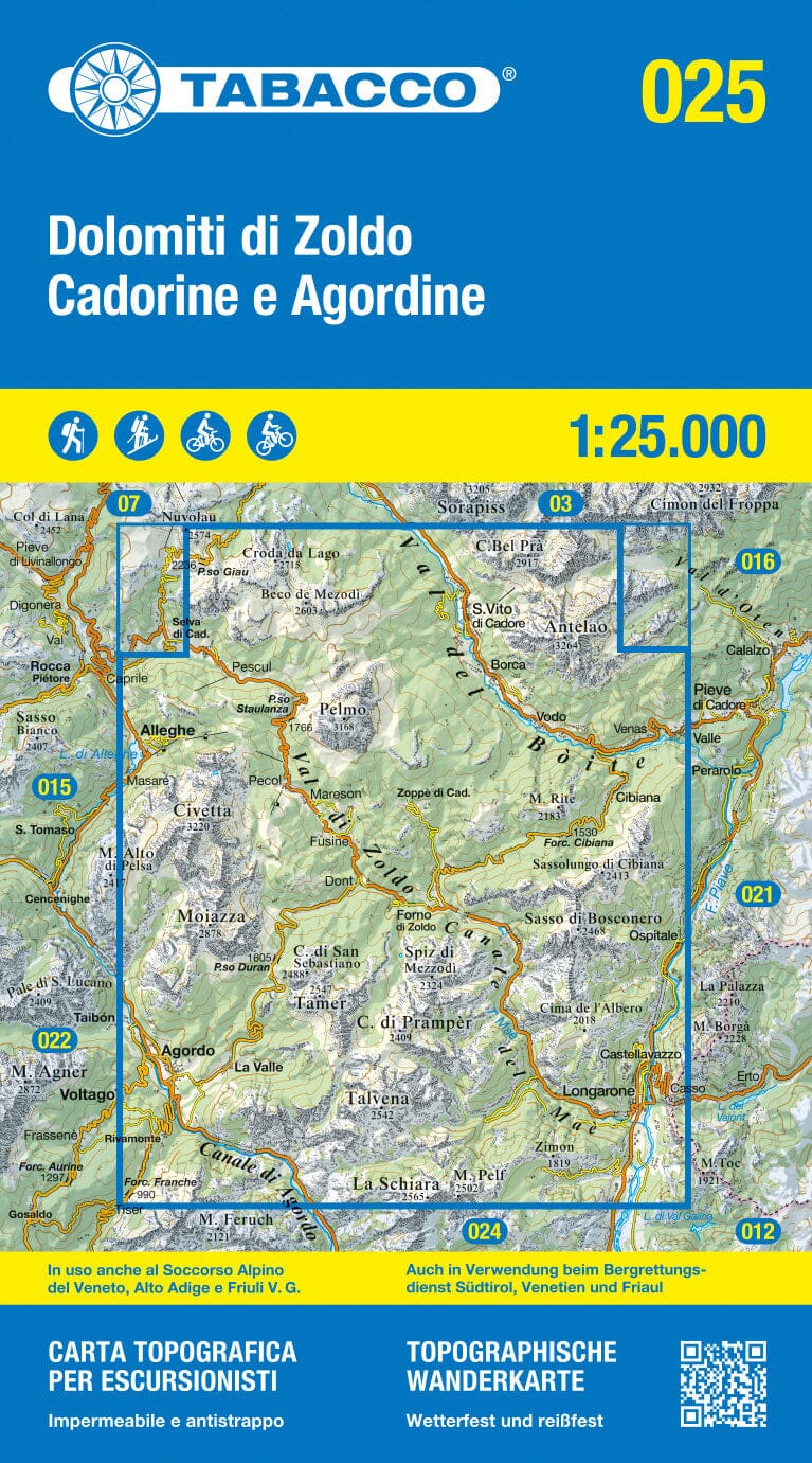 Carte de randonnée n° 25 - Région de Zoldo (Dolomites, Italie) | Tabacco carte pliée Tabacco 