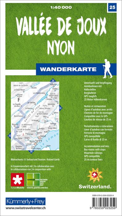 Carte de randonnée n° 25 - Vallée de Joux, Nyon (Suisse) | Kümmerly & Frey-1/40 000 carte pliée Kümmerly & Frey 