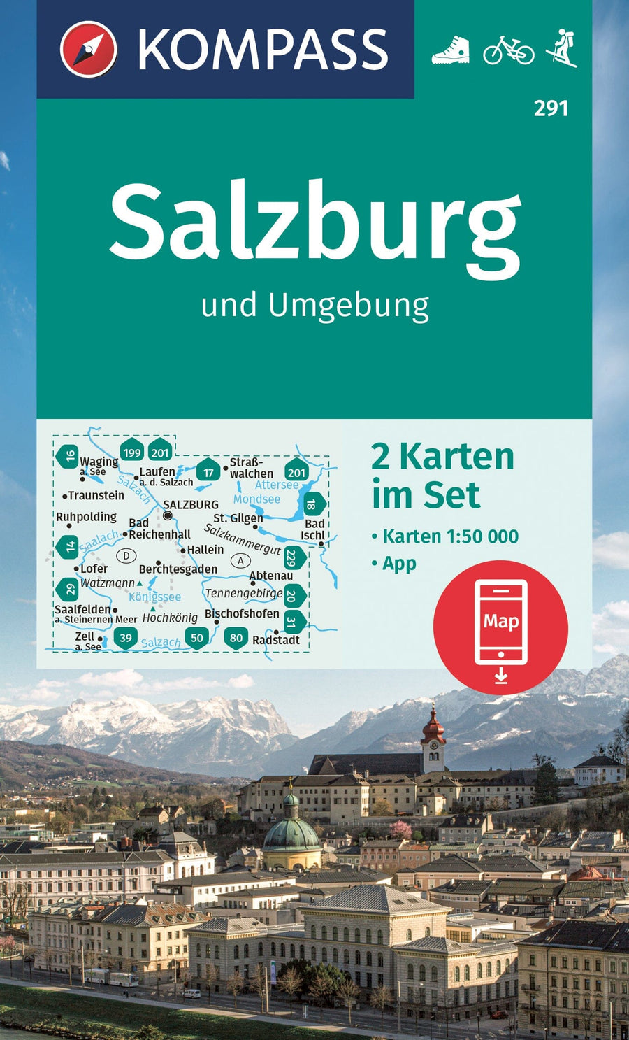 Carte de randonnée n° 291 - Salzburg & environs 2-Set (Autriche) | Kompass carte pliée Kompass 