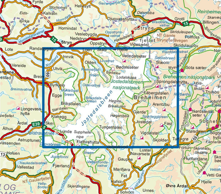 Carte de randonnée n° 3009- Jostedalsbreen national park (Norvège) | Nordeca - série 3000 carte pliée Nordeca 