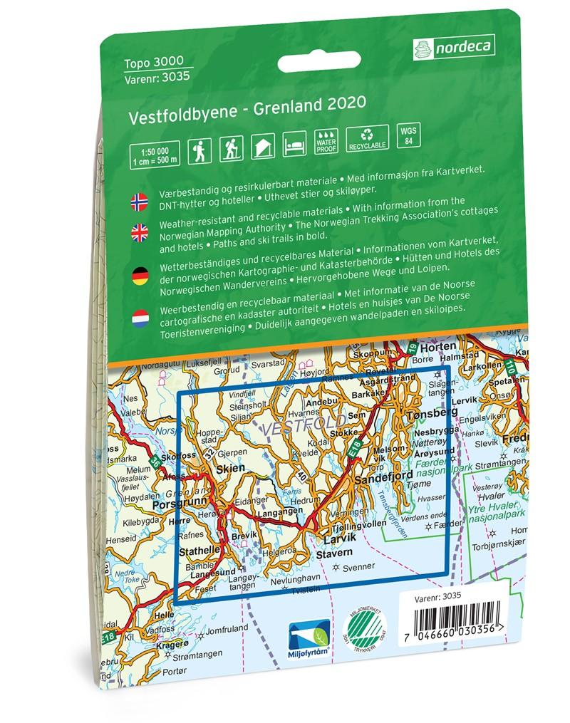 Carte de randonnée n° 3035 - Vestfoldbyene, Grenland (Norvège) | Nordeca - série 3000 carte pliée Nordeca 