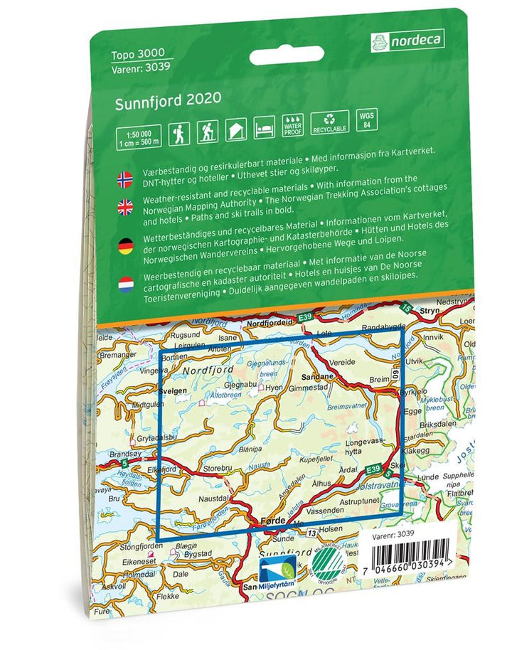 Carte de randonnée n° 3039 - Sunnfjord (Norvège) | Nordeca - série 3000 carte pliée Nordeca 